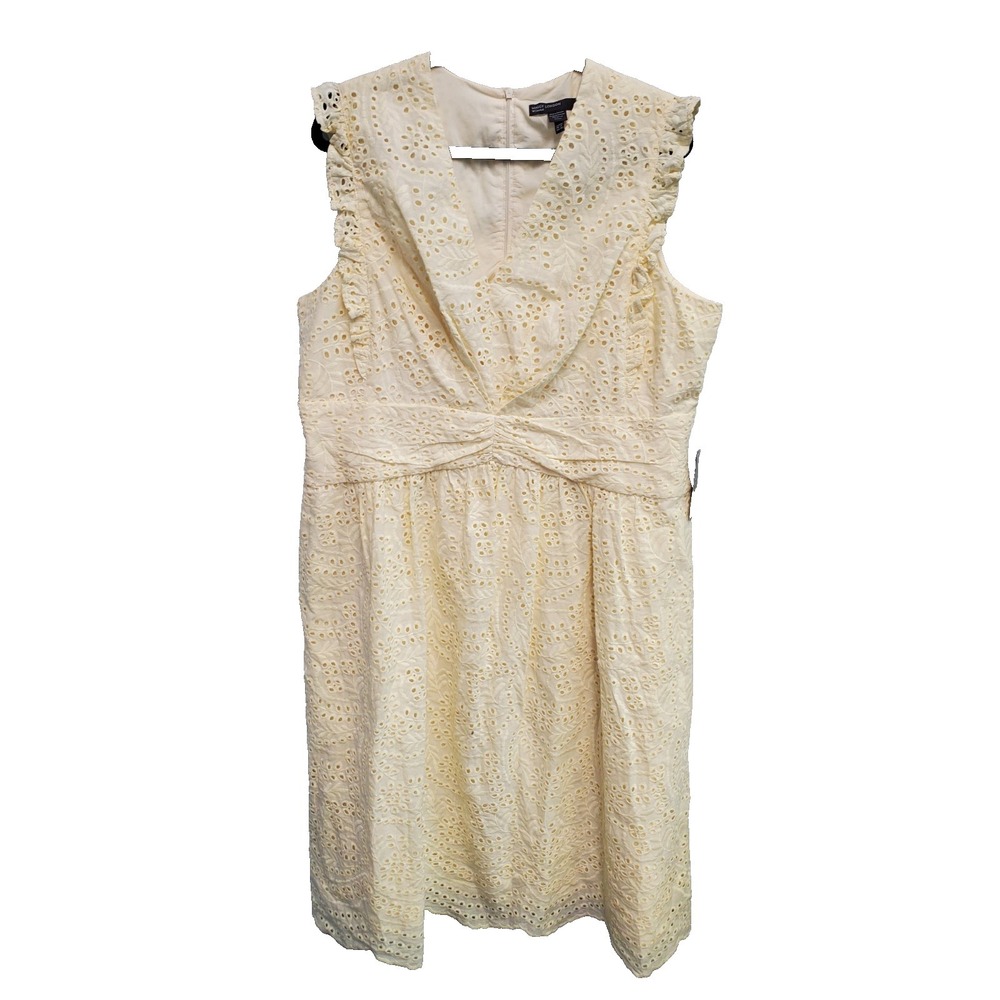 MAGGY LONDON Sleeveless Embroidered Eyelet Ivory Flutter Sleeve Midi Dress 18W